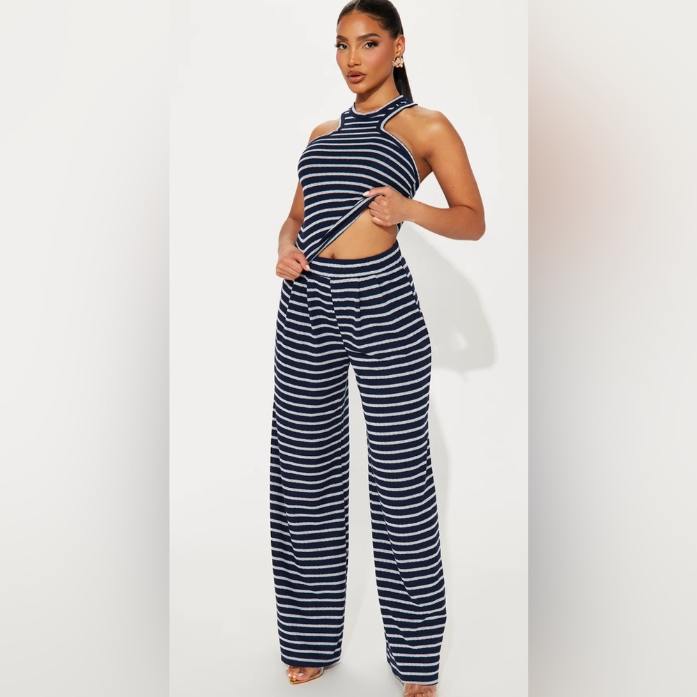 Always Into Me Striped Pant Set - Navy/combo